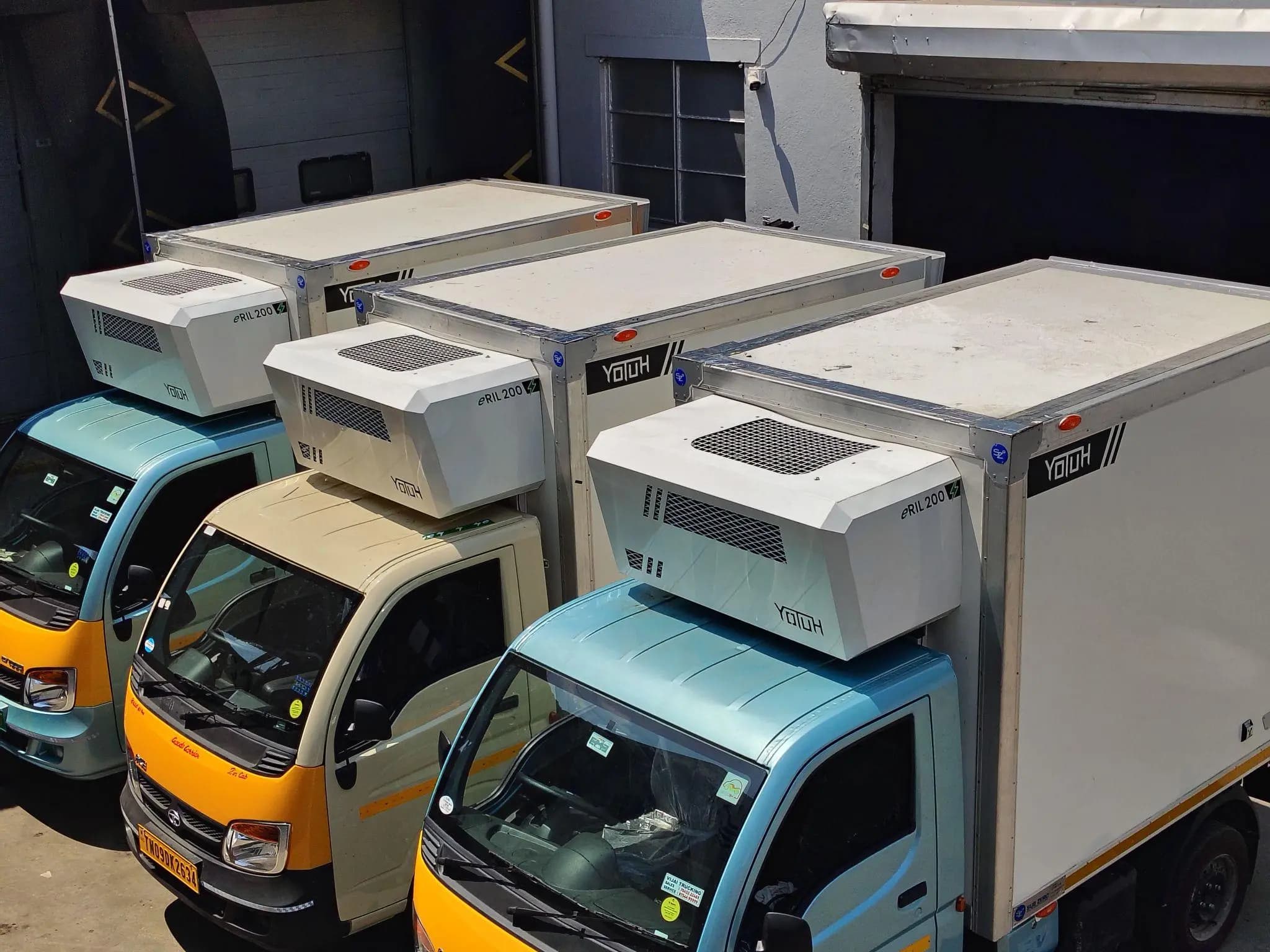Small refrigerated vehicles prepared for deliveries